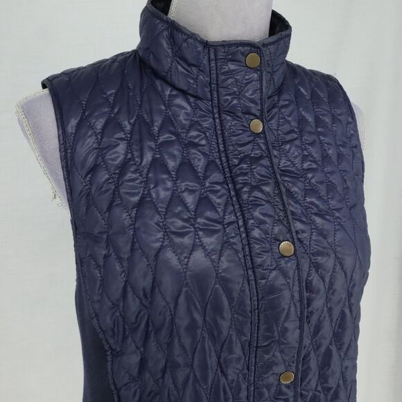 Talbots Puffer Vest Petites MP PM Navy Blue Quilted Full Zip Snaps Pockets - Picture 7 of 16